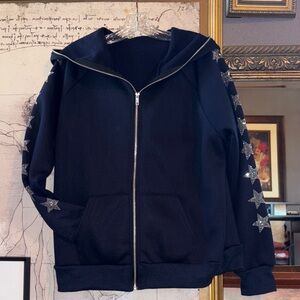 Navy Blue Hoodie with Silver Star Accents